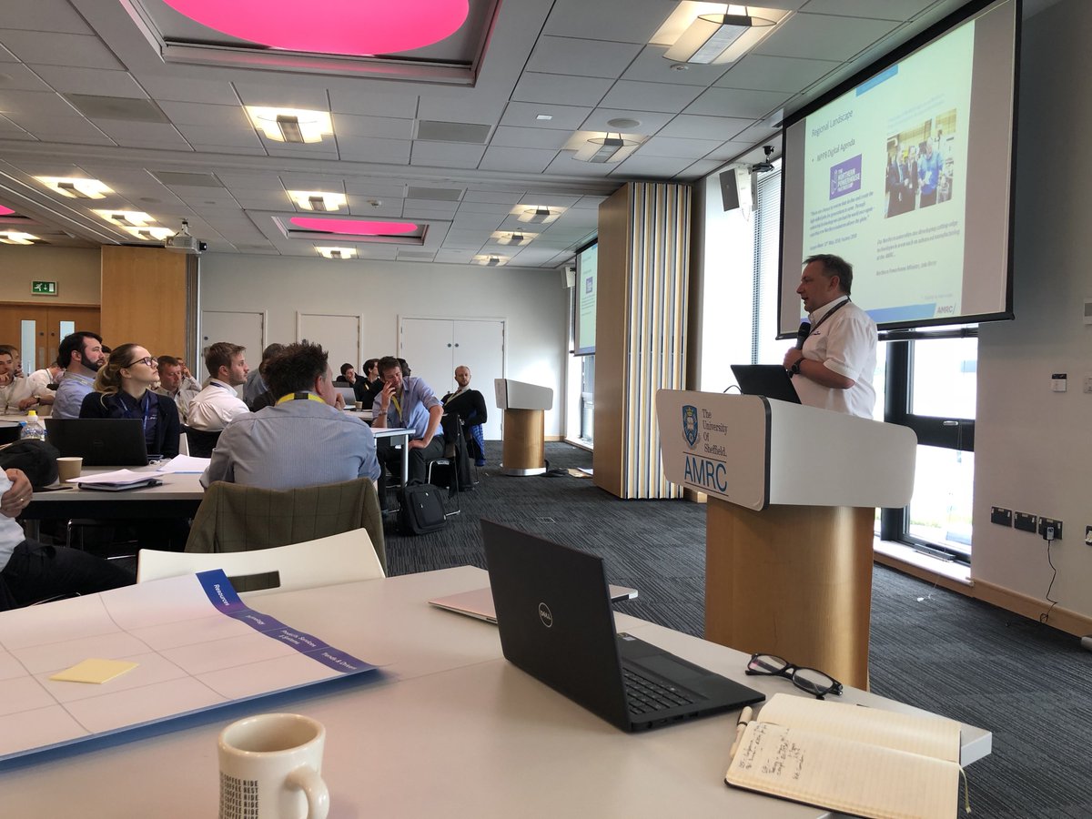 PeteAMRC's tweet photo. Day 4 of Technology Roadmapping @theAMRC today, Prof Rab Scott has opened the day with a presentation on the Digital Manufacturing Landscape. #technologyroadmapping  #manufacturing  #digitization https://t.co/G04hBgPsM4