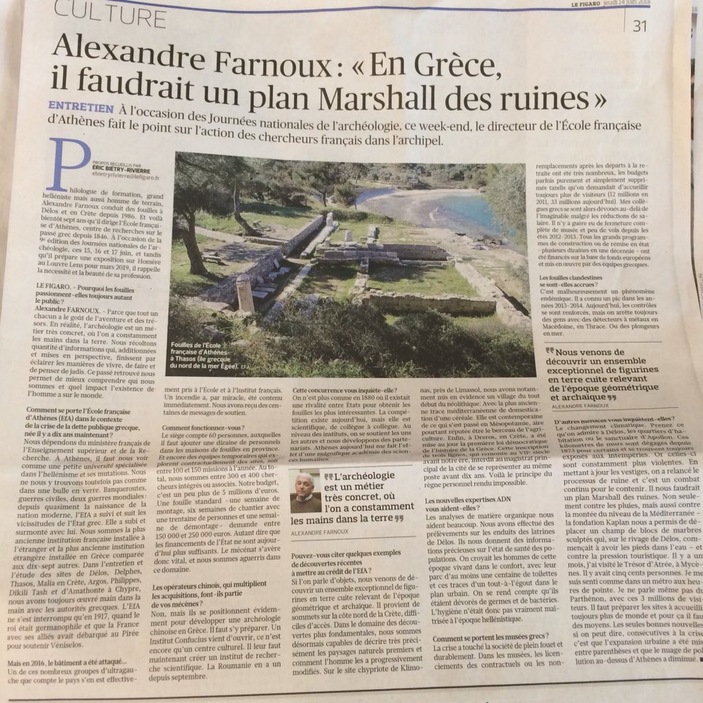 adriengoetz's tweet photo. Alexandre #Farnoux, le directeur de l’@efathenes, professeur @LettresSorbonne, lance un cri d’alarme dans @Le_Figaro (qui avait déjà évoqué le chantier de fouilles de #Dreros en #Crète, parfait exemple!) 🇬🇷 🇫🇷 https://t.co/DharLYlgsj