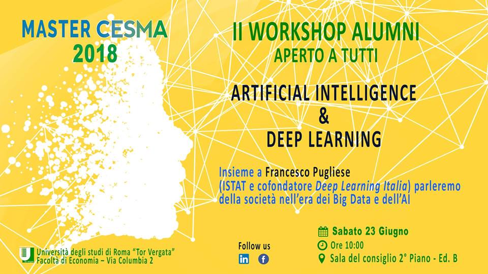 mastercesma's tweet photo. -9 giorni al 2° Workshop del @mastercesma !
Presenti @SASitaly , #TIM, @SoftStrategySpA, #TargetReply, @Accentureitalia . L’evento avrà inizio alle ore 10:00 (con welcome coffee alle ore 9:30) e terminerà con un lunch alle ore 13:00. Per Info: segreteria-master@uniroma2.it https://t.co/JWO2Xbxb1e