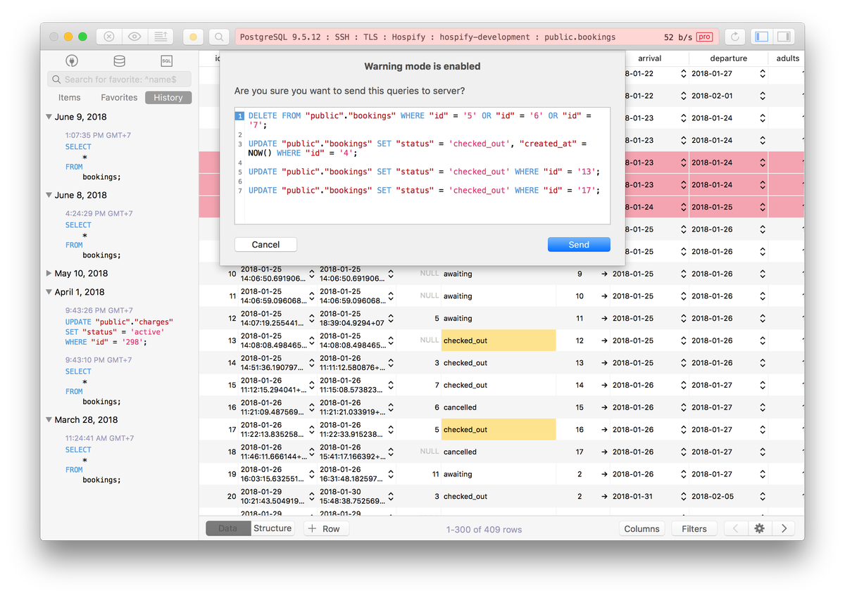 TablePlus's tweet photo. We have improved the safe mode in new #build109 (release next week). Now, You can see changes that have been made inside the confirmation popup 👍

👉 https://t.co/JLooMpFFuS
#TablePlus #PostgreSQL #SQLServer #Cassandra #MySQL #Redis https://t.co/tPbHe8PzBw