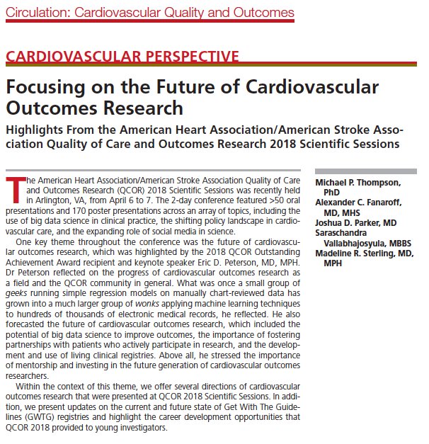 SarasVallabhMD's tweet photo. Read our perspective in @CircOutcomes recapping #QCOR18 - https://t.co/9oQdRUFKyg. Wonderful collaboration with @MikeTPhD, @ACFanaroff, Joshua Parker & @mad_sters. @AHAScience @AHAMeetings @CircAHA @bnallamo @MayoClinicCV @DukeHeartCenter @umichCVC @UTSWCardfellow @WeillCornell https://t.co/M7dyqWp9O2