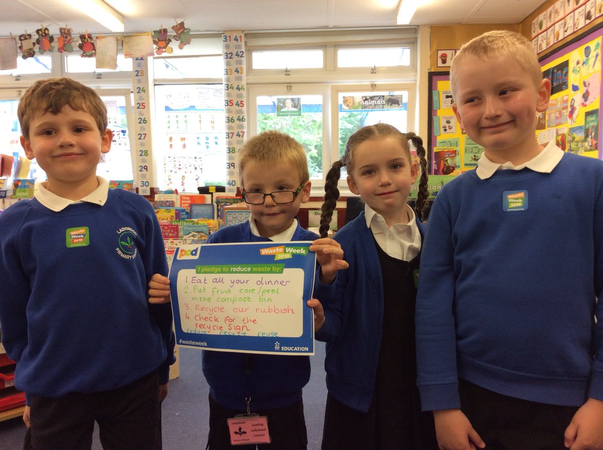 MissDesaiEYFS's tweet photo. Our waste week pledge 
Reduce, recycle, reuse 
@LadywoodKH @MissRobinsonLW #wasteweek2018 https://t.co/Kga3ZHu4FW