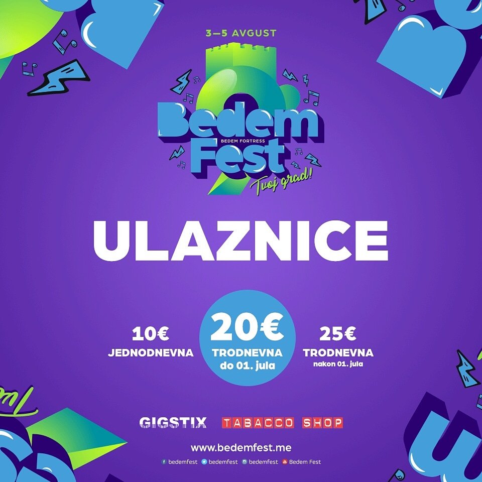 BedemFest's tweet photo. Nakon dugog isčekivanja od danas možete kupiti ulaznice za 9. Bedem Fest (3-5 Avgust)!
GIGS TIX PRODAJNA MJESTA: https://t.co/OyvrxXX0oB
ONLINE PRODAJA ULAZNIC: https://t.co/FNnmgF87Ls
#tvojgrad #bedemfest https://t.co/DeRycwg6g9