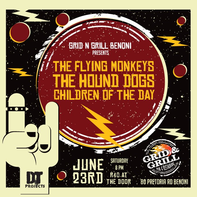 We love SA Music! That's why we've got a jol for you next Sat 23rd June with some top notch Rock n Roll bands. 
Hound Dogs, Flying Monkeys, Children of the Day - only R40 gets you in. Come support local talent. Details here: ow.ly/VWtV30kuARS