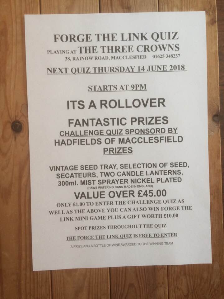 forgethelink's tweet photo. Hi #MaccHour, free this evening? Come and join us at #thethreecrowns tonight for lots of fun &amp; prizes! 🍻

Can you #forgethelink?

#macclesfield #cheshire #pubquiz https://t.co/RgOgWRyS1x