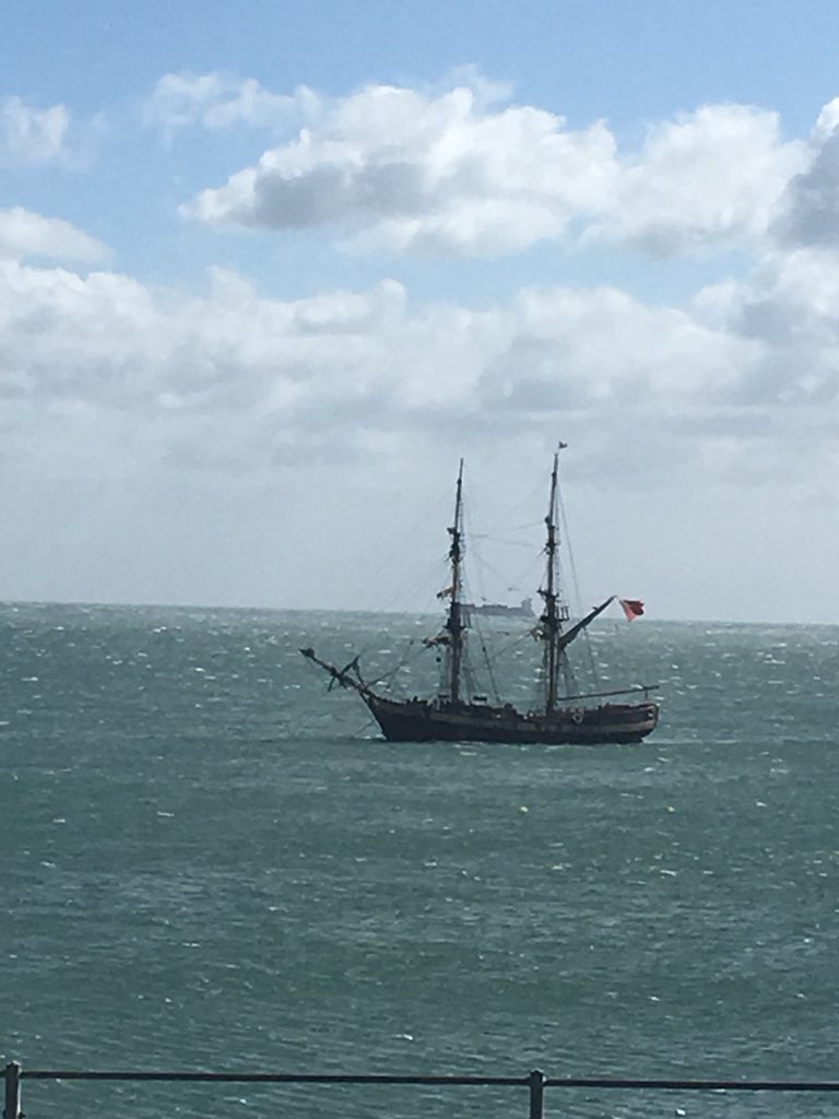 CormacDevlin's tweet photo. Sinbad visiting sunny #Sandycove this morning! A beautiful old ship is in #Scotsmans Bay right now. Anyone know why it’s in? https://t.co/JUw913diKc