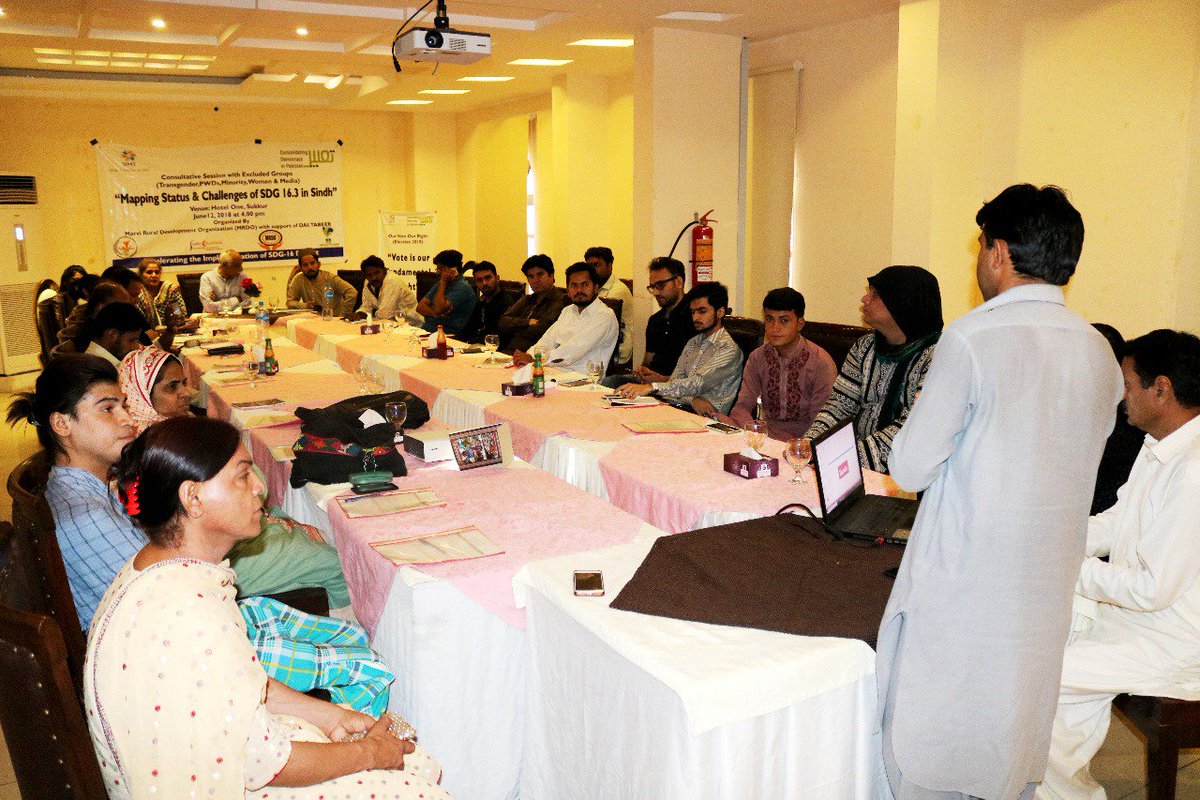 mrdopk's tweet photo. #MRDO organized a #Consultation Session on “Mapping Status and Challenges of SDG 16.3 ( Rule of Law)” with the collaboration and support of Tabeer – DAI &amp; (CDIP) program in province Sindh. This #session brought together transgender community, excluded groups and minorities. https://t.co/v84BCaMKBH