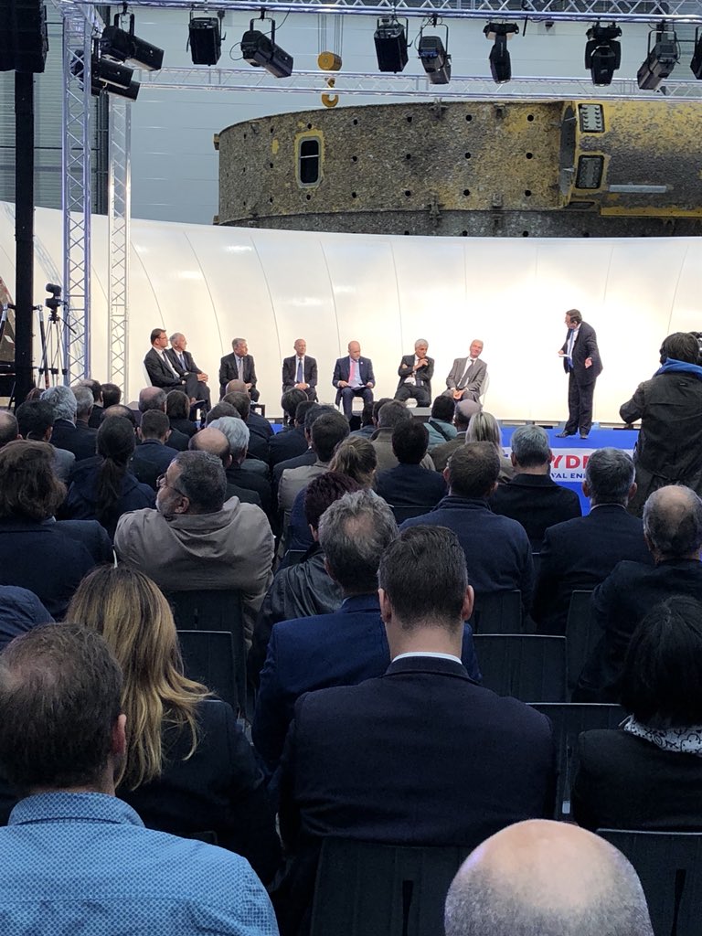 #ICOE2018 Irish Minister Denis Naughten congratulates <a href="/OpenHydrology/">Open Hydrology</a> at the launch of their new factory in Cherbourg. Let’s hope that the French government include tidal in the new energy plan to make the factory busy.