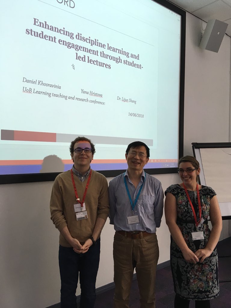 doctorkriches's tweet photo. Innovative ideas for using student-led lectures from Dr Lijun Shang and our @UoBBio students Yana and Daniel #bfdconf18 Great job guys! https://t.co/HvGOEqg6Wf