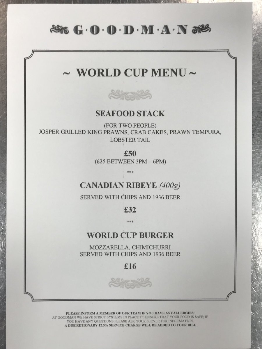 GoodmanCITY's tweet image. World Cup Menu going live today!! Will be showing as many games as possible, Limited space so get in quick!!  #WorldCup2018