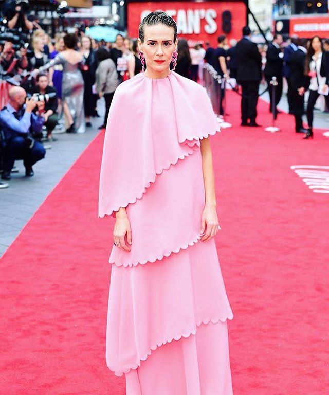sarah paulson pink dress Sarah Paulson slayed the red carpet in this pink Valentino gown at the London premiere of Oceans 8 #redcarpet #bestdressed #sarahpaulson #celebstyle #fitzroymagicmuse https://t.co/5xyNIWG5Zq