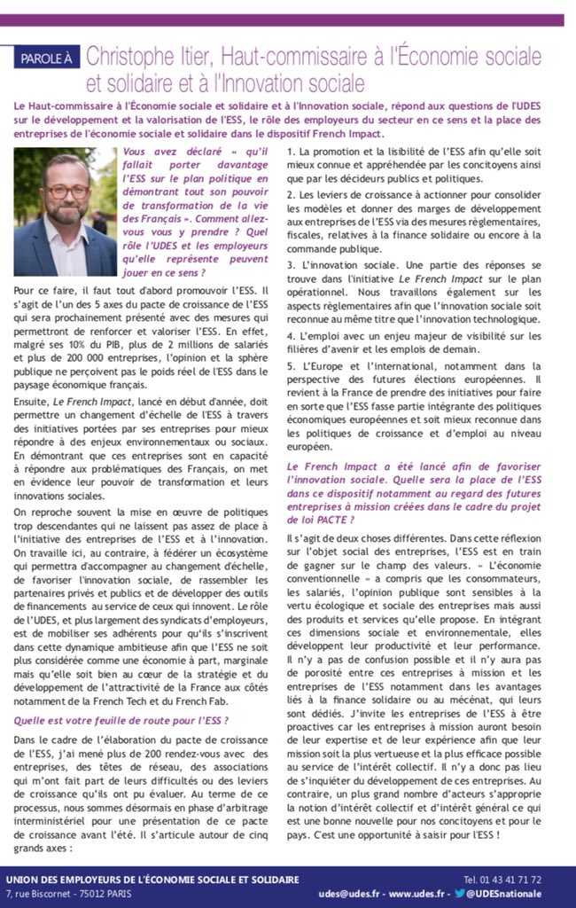 ItierCh's tweet photo. "Que de plus en plus d'acteurs s’approprient la notion d’intérêt collectif est une bonne nouvelle pour tous. 
J’invite les entreprises de l’#ESS à être proactives car les #entreprisesamission auront besoin de leur savoir-faire. C'est une opportunité à saisir pour l'ESS !" https://t.co/GKQrcFiNwf