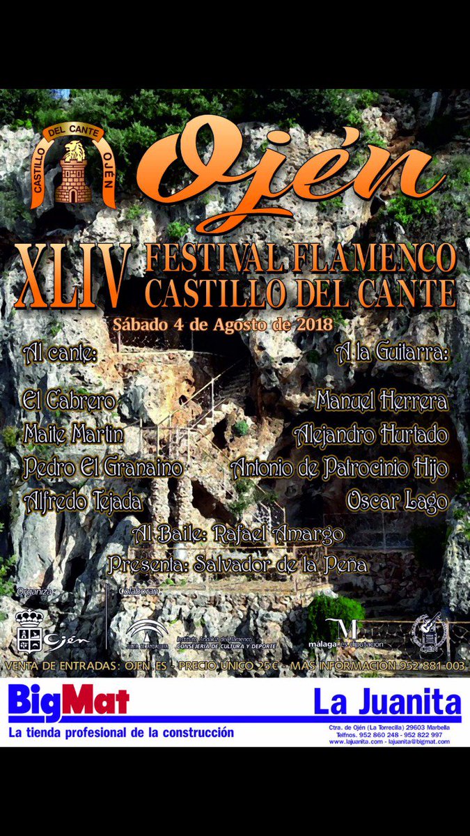 Desde mañana viernes, 15 de junio, se podrán comprar las entradas para el #FestivalFlamenco #CastillodelCante de #Ojén que se celebrará el 4 AGOSTO a las 22.30H 🖱️ ojen.es 🖱️castillodelcante.es 🏛️
<a href="/AytoOjen/">Ayuntamiento de Ojén</a> de 9 a 14. El precio de la entrada es 25 euros