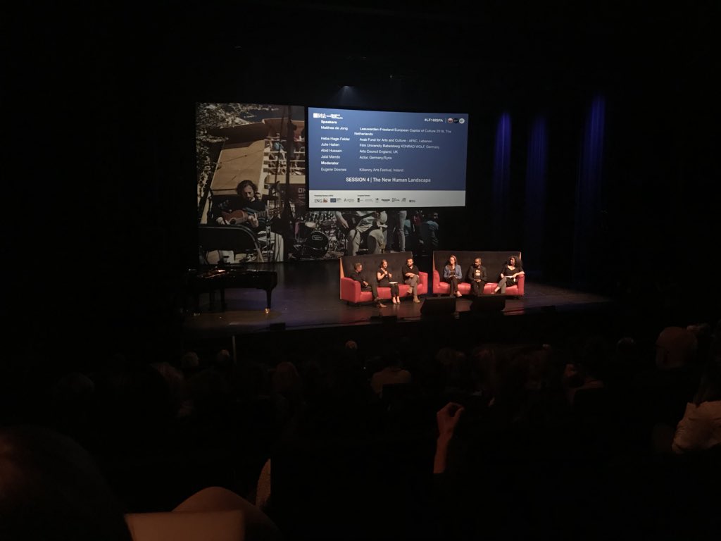 Jon_Gilchrist's tweet photo. “The New Human Landscape” - this international conversation is so vital. Worldwide responses to art and migration. #LF18ISPA https://t.co/LCsYG9MVJ6