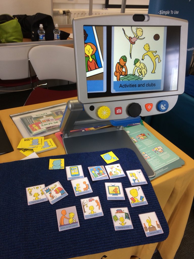 TalkingMats's tweet photo. We often get asked about adaptations for Talking Mats for people with visual difficulties so this morning I tried it out with the fab magnifying equipment of @sightandsoundt @CALLScotland #callscotland https://t.co/nAD7rTVPx9