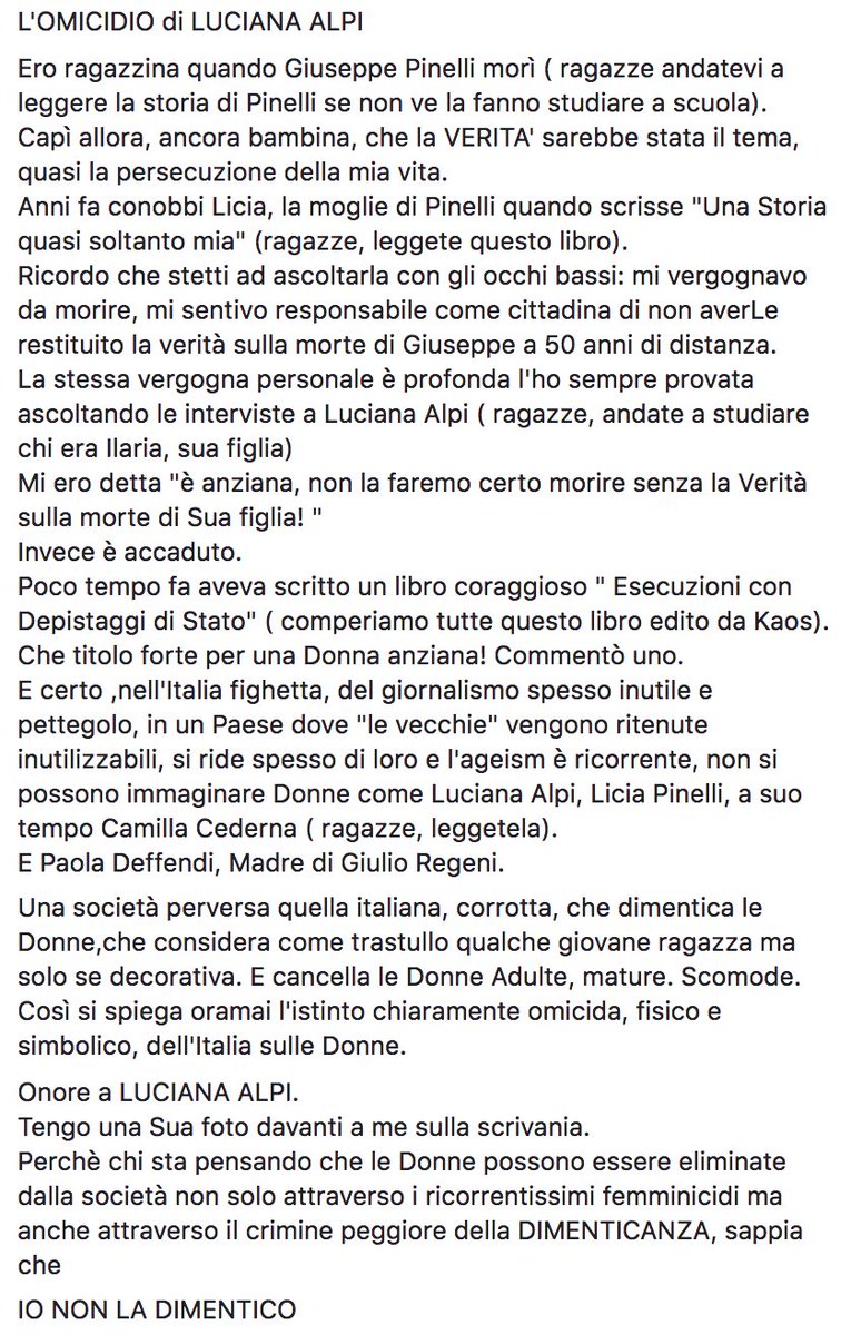 corpodelledonne's tweet image. Io Non Dimentico #LucianaAlpi #IlariaAlpi  Se Uccidere una #Donna significa confinarla alla #Dimenticanza