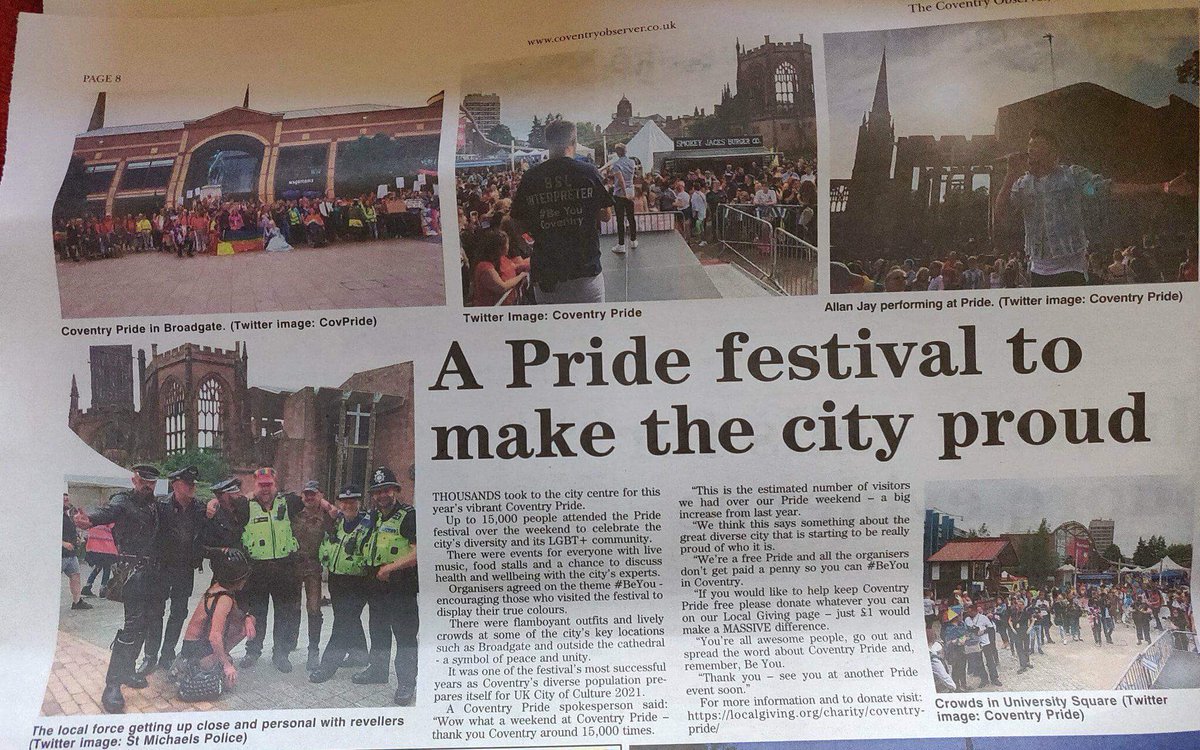 PrideCov's tweet photo. We love this coverage in the #CoventryObserver of #CoventryPride https://t.co/RNRRx4WqEM