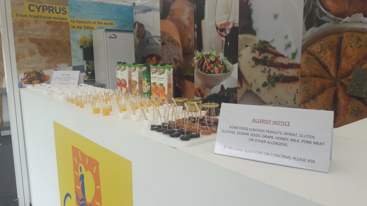 MErotokritou's tweet photo. #TasteOfLondon day2 @visitcyprus stand. Appetizers... 1000 #loukoumades on their way. #halloumi #lountza #juice #caramrlisednuts #honey #carobsyrup and even more. @CyprusTradeUK @CyprusInUK https://t.co/NCEh1OSFiJ