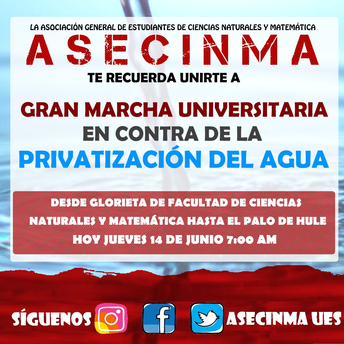 Recuerda hoy a defender nuestro derecho al agua. Nuestro futuro esta en peligro, seamos parte de la solución. #asecinmaues