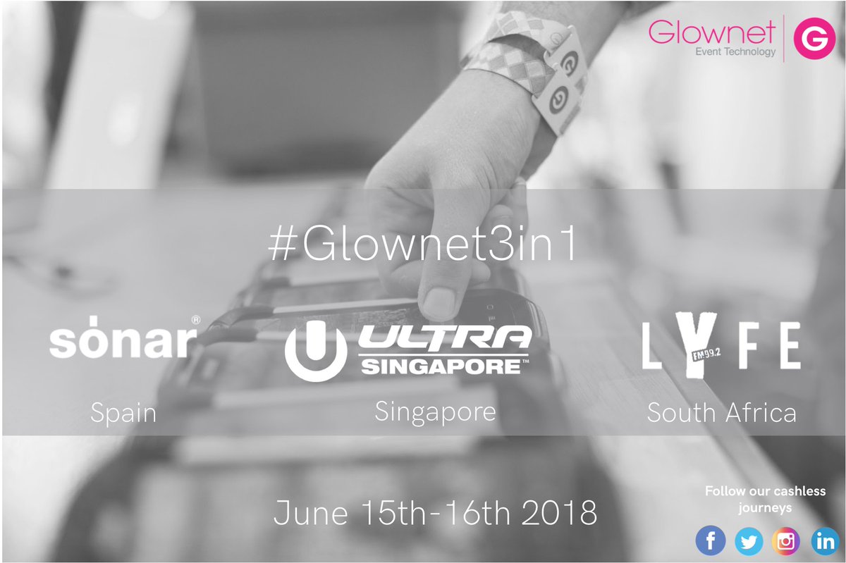 GlownetHQ's tweet photo. ⭐️ GLOWNET ANNOUNCEMENT! ⭐️ It's an exciting weekend ahead for @GlownetHQ. Three festivals, three continents, one solution. Read more here https://t.co/16qC4wM6iq #Glownet3in1 #cashless #festival #global #events # @SonarFestival @UltraSingapore @Yfm https://t.co/MP31H0pyTt