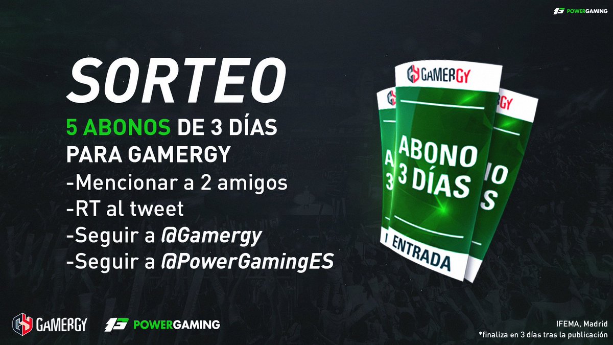 AndreasAmusic's tweet photo. ¿Quieres ir a @Gamergy?
Ves GRATIS gracias a este #SORTEO de 5 abonos de 3 días🎁

Requisitos:
👤Mencionar a 2 amigos. 
🔁RT a este tuit.
✅Seguir a @PowerGamingES
✅Seguir a @Gamergy

Uno de estos pases puede ser tuyo 😉

Finaliza en 3 dias⏳ https://t.co/RKaAasKD6i