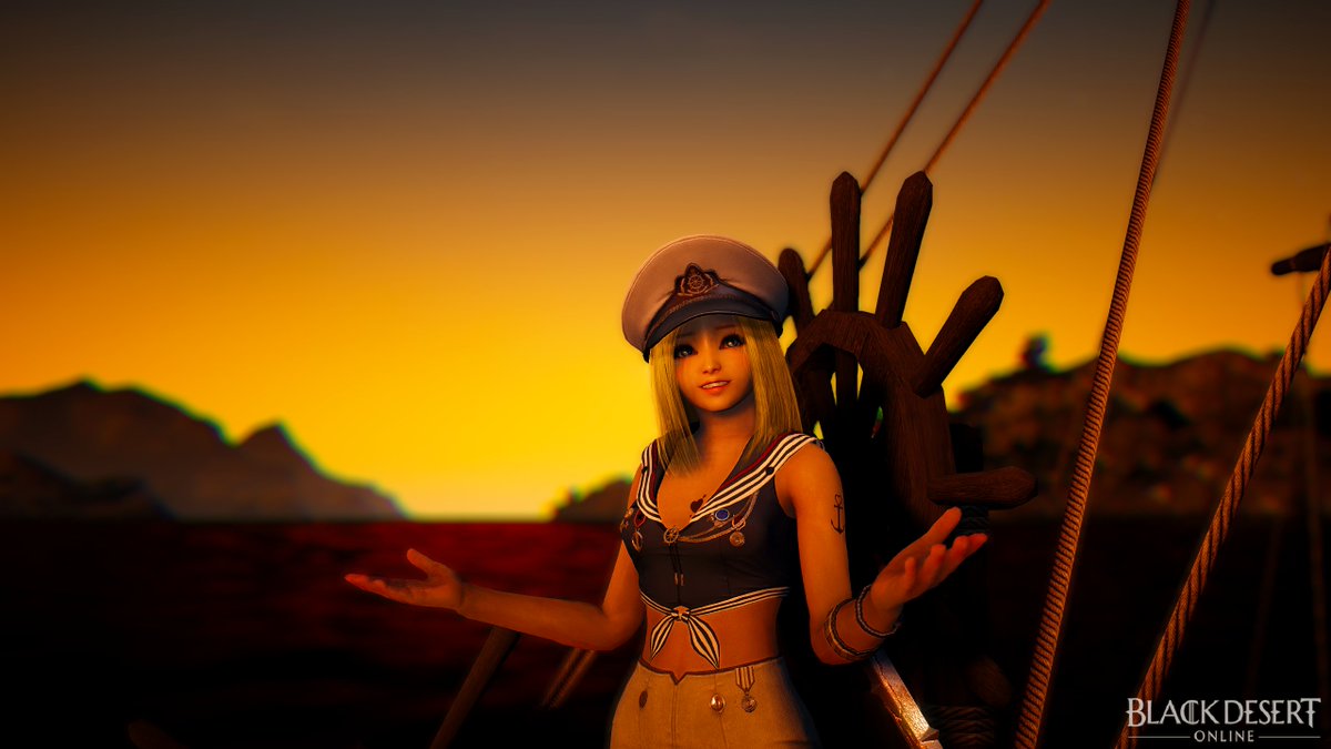 I just thought I'd share a screenshot of BDO's excellent sunset against the water, as well as a picture of my lifeskiller from the front :) #Blackdesertonline