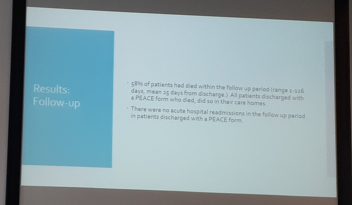 Dr Katie O'Shea presenting on PEACE proactive elderly advanced care planning. Key issue in #geriatrics . No acute admissions in the follow up period.
#ResearchAndAuditDay #BGSConf #academicgeris