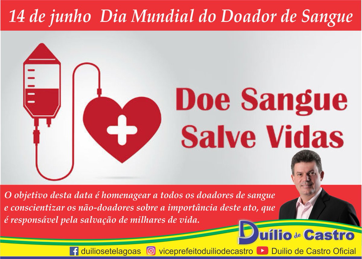 duilio_decastro's tweet photo. O Dia Mundial do Doador de Sangue é comemorado anualmente em 14 de junho.
O objetivo desta data é homenagear a todos os doadores de sangue e conscientizar os não-doadores sobre a importância deste ato, que é responsável pela salvação de milhares de vida.
#duiliodecastro https://t.co/qdGyefceiM