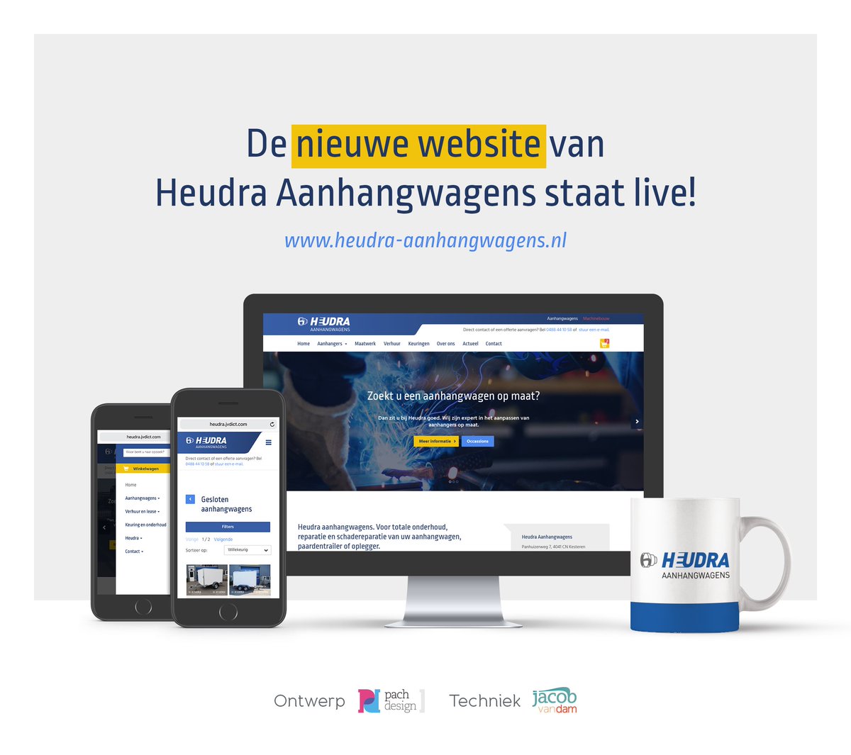 Voor een goede aanhangwagen en maatwerk aanhangwagens zit je bij Heudra Aanhangwagens goed. Wij mochten de nieuwe webshop ontwerpen en realiseren. 

Bekijk de nieuwe website op heudra-aanhangwagens.nl