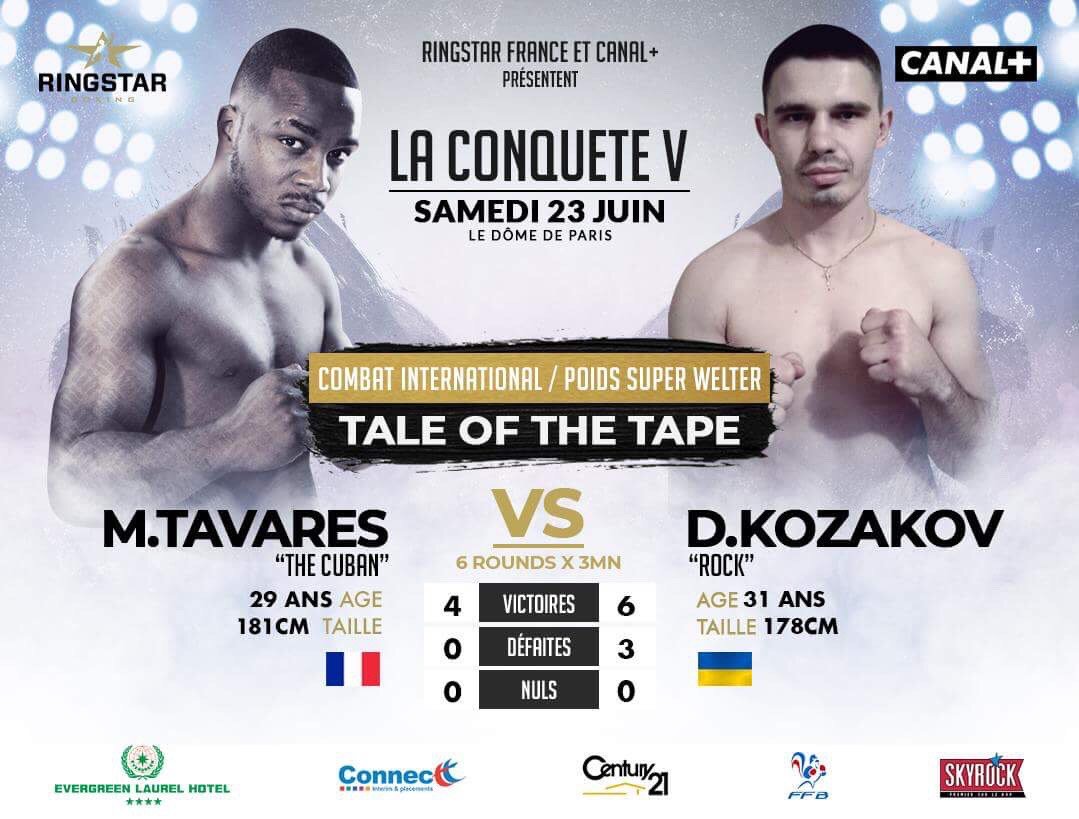 CanalplusCombat's tweet photo. [Samedi 23 Juin]
🏟️Dôme de Paris – Palais des Sports 
Face-à-Face ✨ #TaleOfTheTape 
🥊🇫🇷@MichelTavares93  🆚 Denys Kozakov 🇺🇦
📺CANAL+ avec @ringstarfr 

#Laboxeaveccanal #RingStarFR #LaConquête https://t.co/9A9DyCx8s8