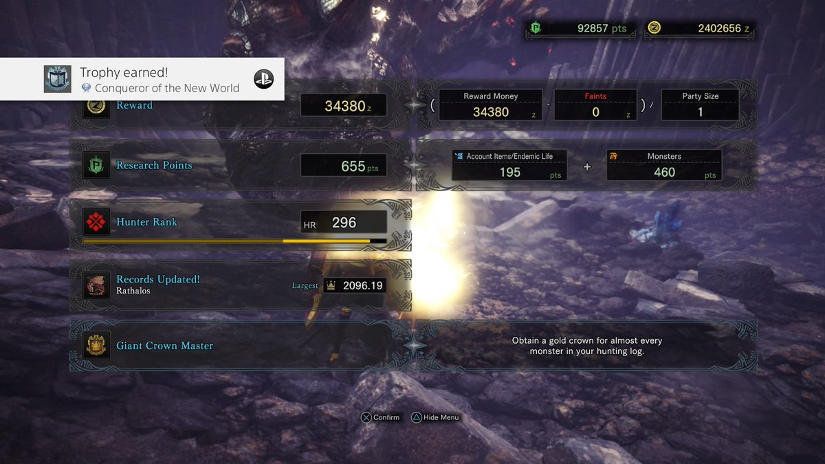 Rob_Zombie_ZG's tweet photo. Monster Hunter: World
Conqueror of the New World (Platinum)
Unlock all trophies for Monster Hunter: World. #PS4share https://t.co/1Cg34Fpiz2