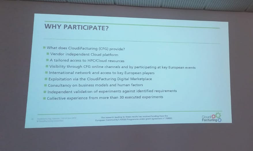 I4MS_Europe's tweet photo. Yesterday #I4MS Project Manager, @MashaRoca, attended a local event in #Valencia as part of the Code Camp Valencia at @Inn_Somnia.
The available opportunities for the #SMEs in the @CloudiFacturing project were presented. Discover more about them here: https://t.co/Yf2Ho6yaK2 https://t.co/potz6nbIZ1