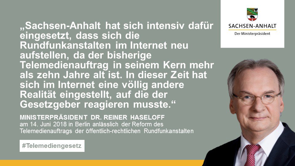sachsenanhalt's tweet image. Einigung bei der Reform des Telemedienauftrags der öffentlich-rechtlichen Rundfunkanstalten. Die Staatskanzlei #SachsenAnhalt hat den Staatsvertragsentwurf federführend erarbeitet. #telemedienauftrag #Telemediengesetz (StK)