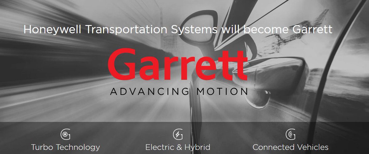 GarrettMotion's tweet photo. Proud to say that Honeywell Transportation Systems will become Garrett - Advancing Motion. A new era of #innovation on #turbo, #Electric & #Hybrid and #ConnectedVehicles is about to start! https://t.co/sB6ueXWKcx https://t.co/DAH57Swgqa
