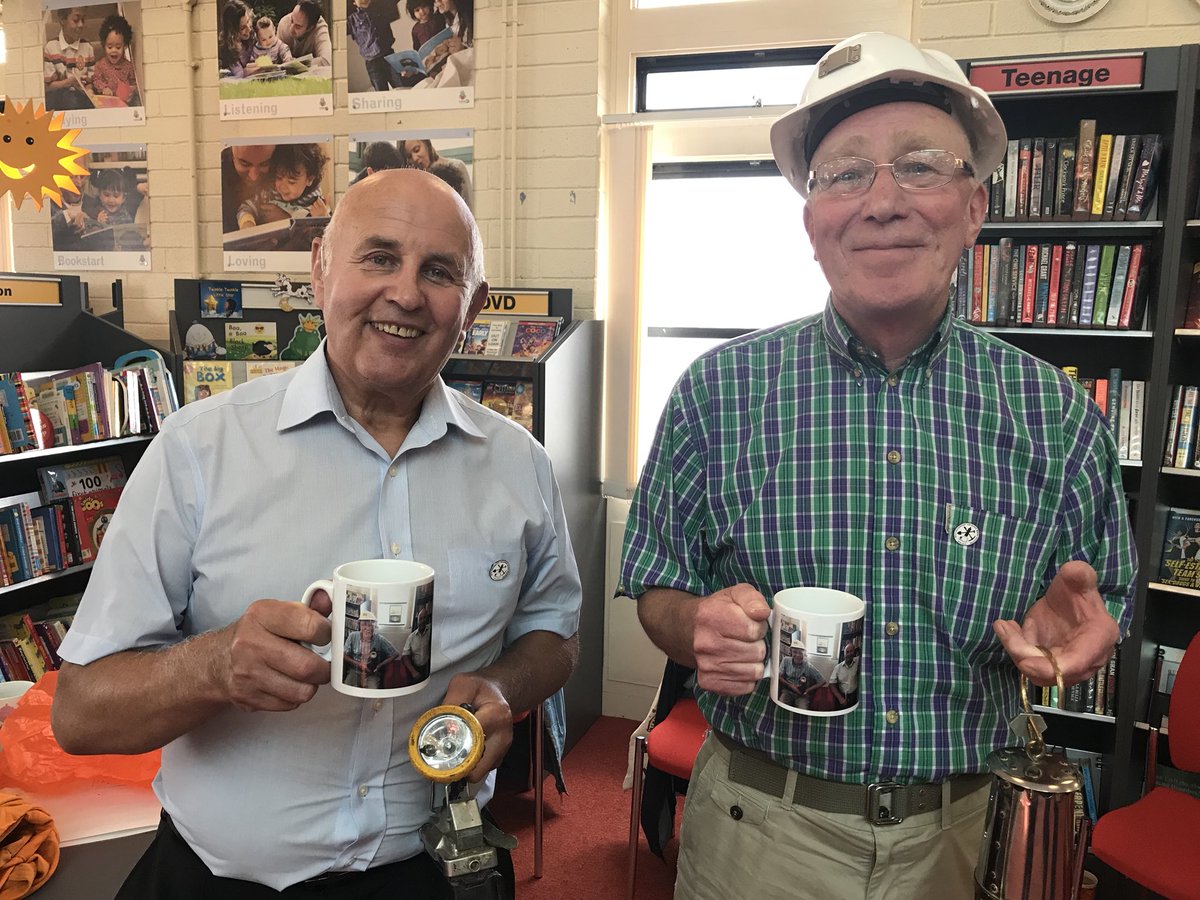 MandiB_'s tweet photo. Loved working with these two over the last 2 weeks. @colinrooney2 and #EricFoster have spoken to over 200 children from Haydock schools about working in local coal mines as part of #TheWoodPit commemorations. Thank you from #HaydockLibrary you’ve been wonderful! https://t.co/a62pKZXM3A