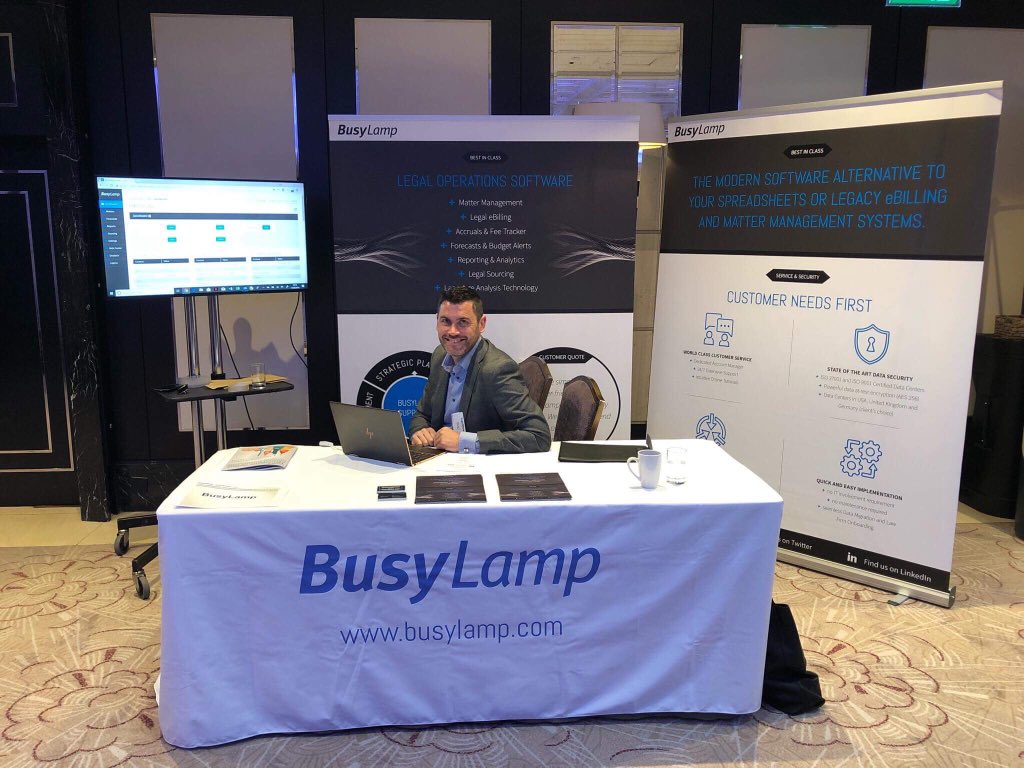 BusyLamp's tweet photo. Drop by our stand at lunch and say hello, or come over at 2:50 for a quick #demo of modern #eBilling software #legalops #TransatlanticGC @LegalWeekEvents https://t.co/jW3JFThaPE