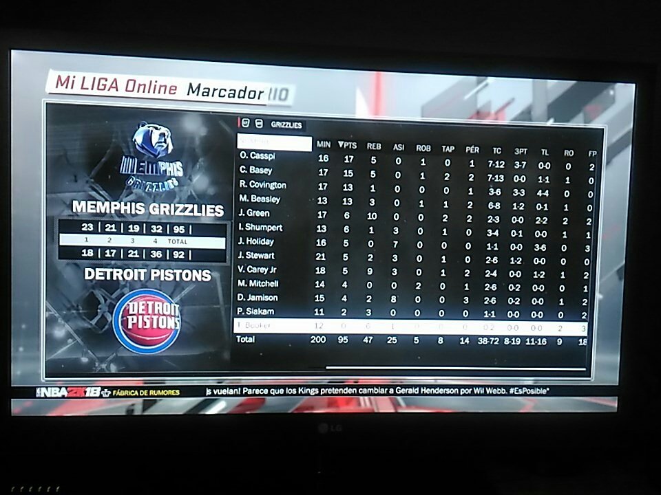 DallasMavsLP's tweet photo. @LigaPhoenix2k #nba2k 
Grizzlies 95 - Pistons 92
Sufrida victoria sobre Detroit para ponerse cuartos en el oeste.
Y en trabajo en los rebotes por parte de Memphis cogiendo 44 frente a 33 del rival.
El mejor de Memphis fue Casspi con 17 pts y 5 rebotes. https://t.co/ZN8an3pHWO