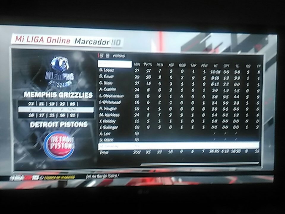 DallasMavsLP's tweet photo. @LigaPhoenix2k #nba2k 
Grizzlies 95 - Pistons 92
Sufrida victoria sobre Detroit para ponerse cuartos en el oeste.
Y en trabajo en los rebotes por parte de Memphis cogiendo 44 frente a 33 del rival.
El mejor de Memphis fue Casspi con 17 pts y 5 rebotes. https://t.co/ZN8an3pHWO