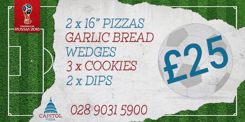 CapitolPizzaNI's tweet photo. 🏆 World Cup Special 🏆

A cracking offer for the entire duration of the World Cup. Why pay more for less. Order Now! https://t.co/1AM10cCIgG