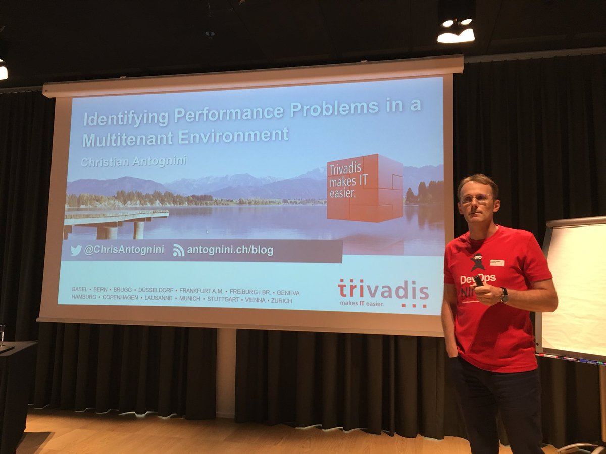 KonradHaefeli's tweet photo. Identifying #PerformanceProblems in #Oracle #Multitenant envs. @ChrisAntognini @Trivadis @SOUG_CH day shares his tremendous knowledge https://t.co/TccepYwUWG