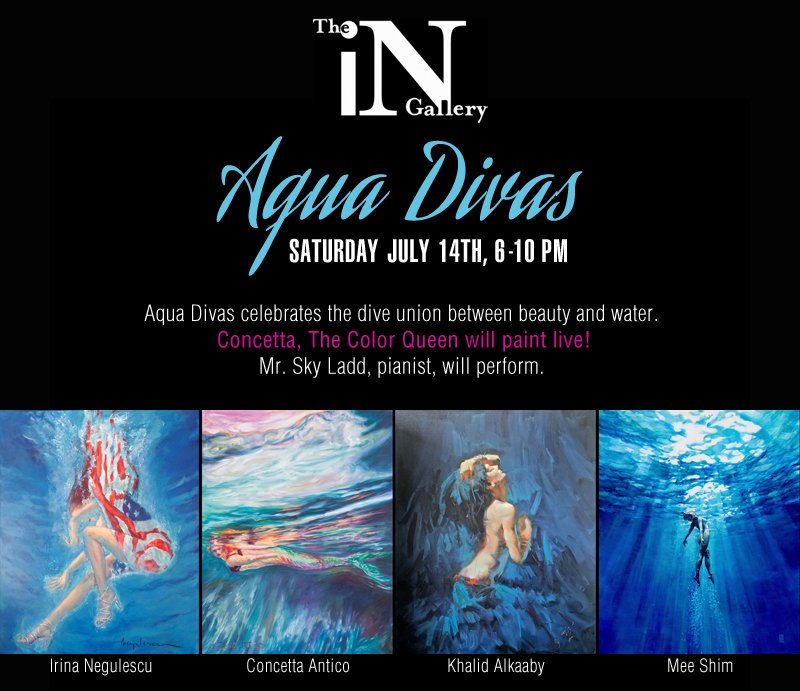 ConcettaAntico's tweet photo. The iN Gallery proudly invites you to 'Aqua Divas’ #artexhibit in #BarrioLogan on Saturday, July 14th. #TheColorQueen will be painting live. Come out and celebrate the union between #beauty and #water. RSVP today!
#art #womenartists #sandiego #artgallery
https://t.co/57rCh0HHnN https://t.co/xBGVxjTRGz