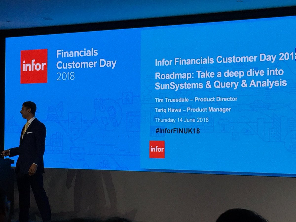 lucyhyde78's tweet photo. Sunsystems Roadmap with Tariq Hawa @Infor @InforEFM #InforFINUK18 #Sunsystems #oneinfor https://t.co/QqpzN7bvs6
