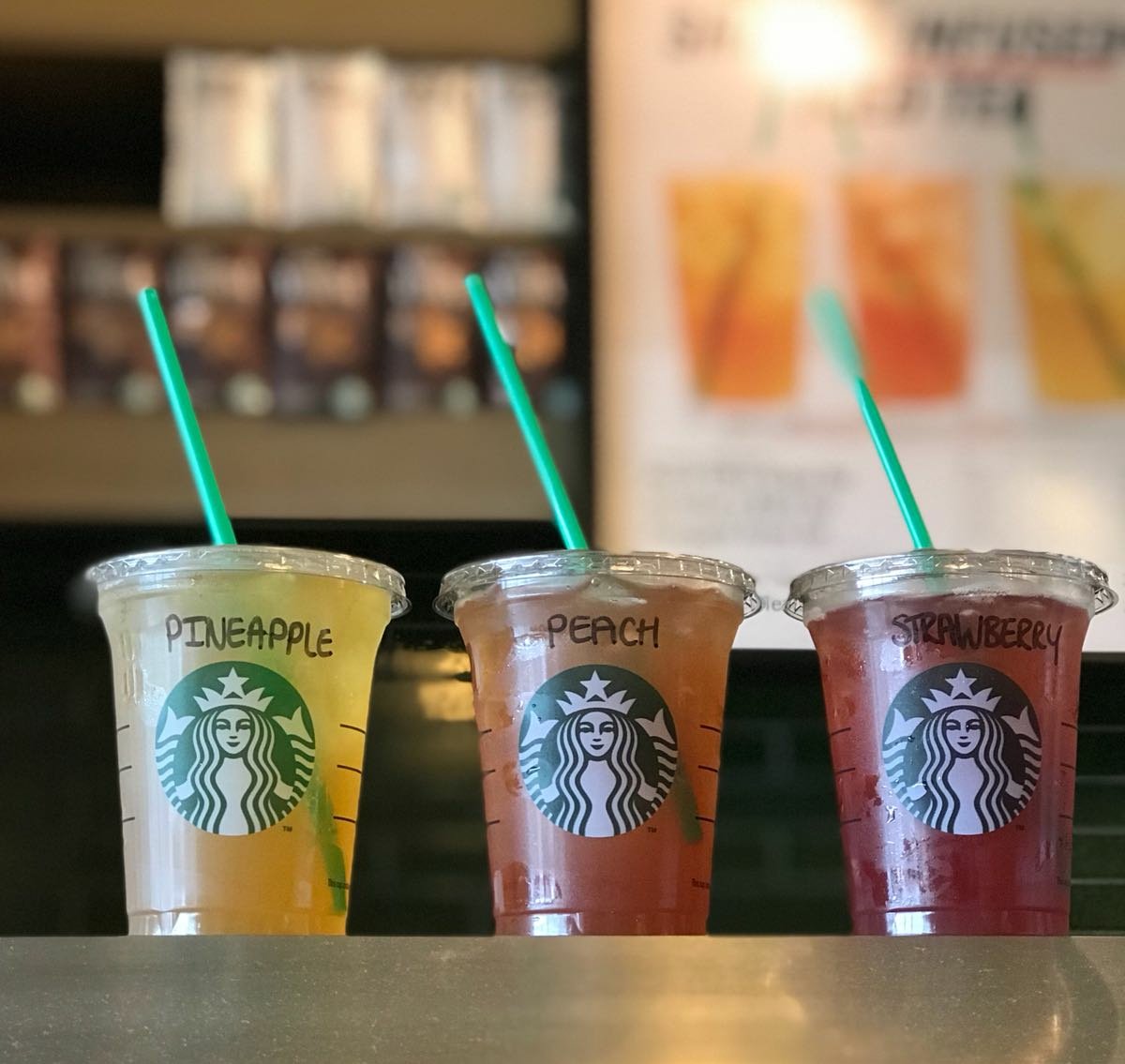 Which one is your favourite? 
#infusedicetea #starbucks #sbux #Peach #strawberry #pineapple #sbuxcheshunt