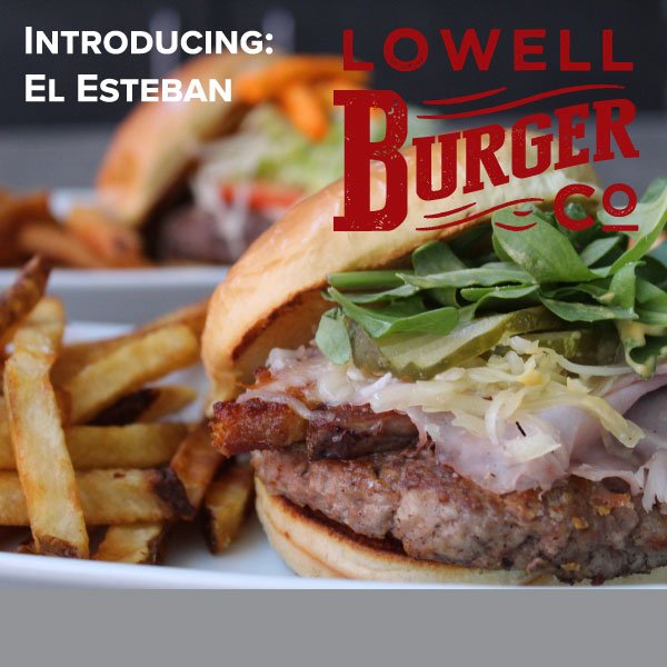 lowellburgerco's tweet photo. Good morning #Burgernation! Have you tried our new menu yet? Introducing: #ElEsteban. It's like a #Cubana ... but you know... a burger! #Lowell #ThisIsLowell #OutInLowell https://t.co/N4SO0mjloa