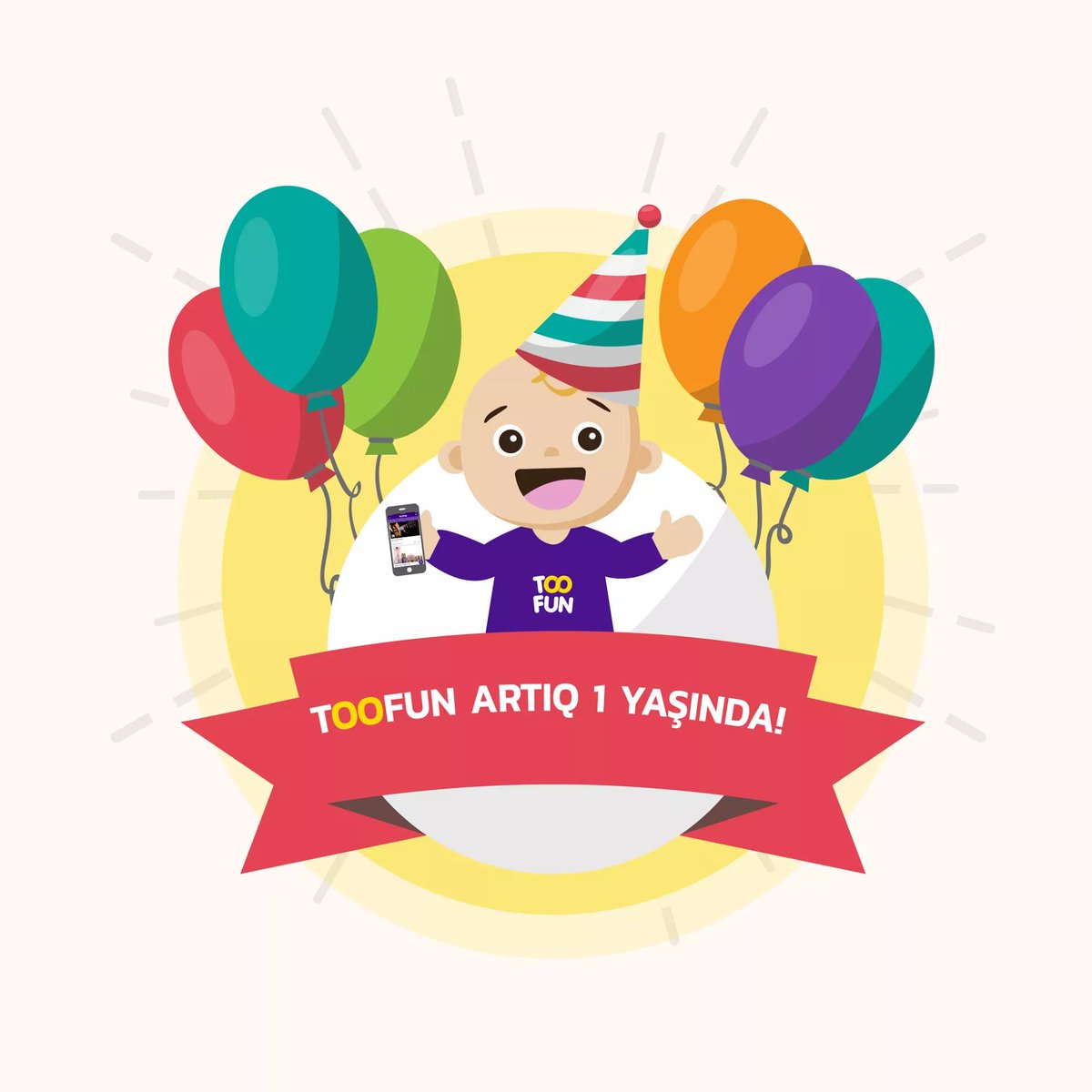 Toofunapp's tweet photo. Bu gün bizdə bayramdır! Balaca TooFun artıq 1 yaşına gəldi! Bu 1 il ərzində 25000-dən çox yükləmə, aylıq 10000-dən çox aktiv istifadəçi sayı, 700-dən yuxarı partnyor brend ilə Sizin mobil bələdçinizə çevrildik! https://t.co/nkJjIEjzXR