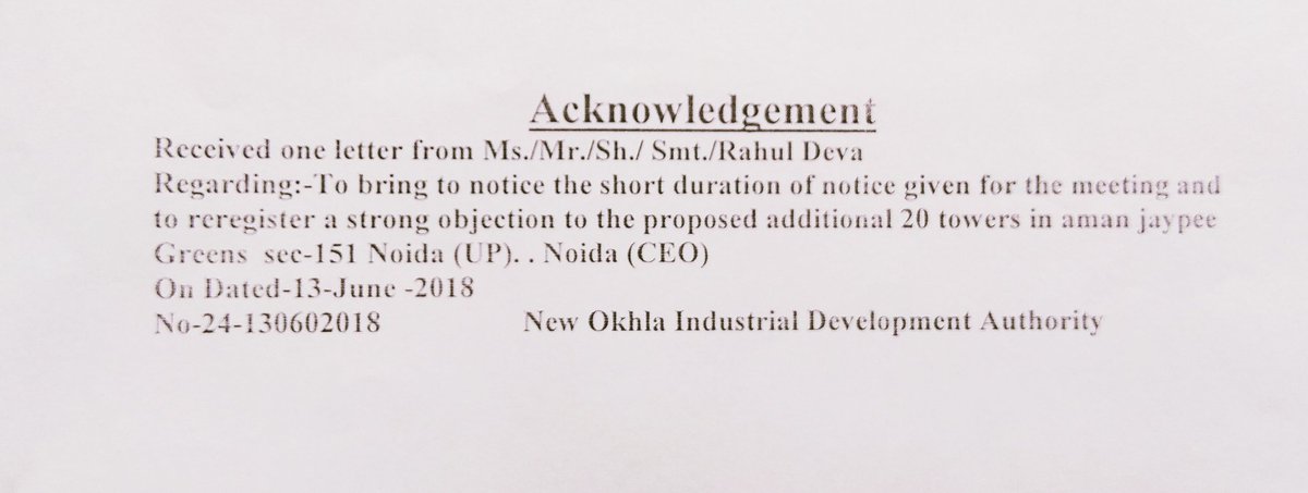 rahuldeva's tweet photo. @PMOIndia Dear Sir
@PMOIndia
@CMOfficeUP

Many of us have submitted strong Objection to Noida Authority against allowing JP for illegal construction of additional 20 towers &amp; sharing amenities of sold project Aman in 2009

Plz HELP US to STOP Noida Authority

@HardeepSPuri
@noida_authority https://t.co/U24Bzvs1TI