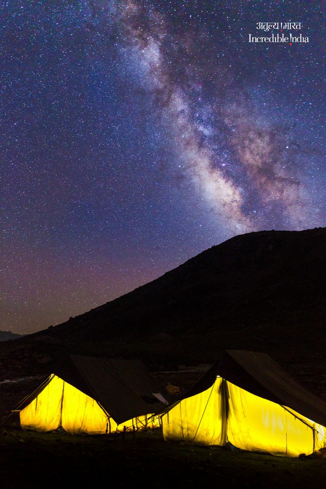 incredibleindia's tweet photo. Set up a trekking camp at night by the Gangabal Lake, Jammu and Kashmir. #IncredibleIndia @TourismJK @tourismgoi @alphonstourism https://t.co/vjb7NVmdfl