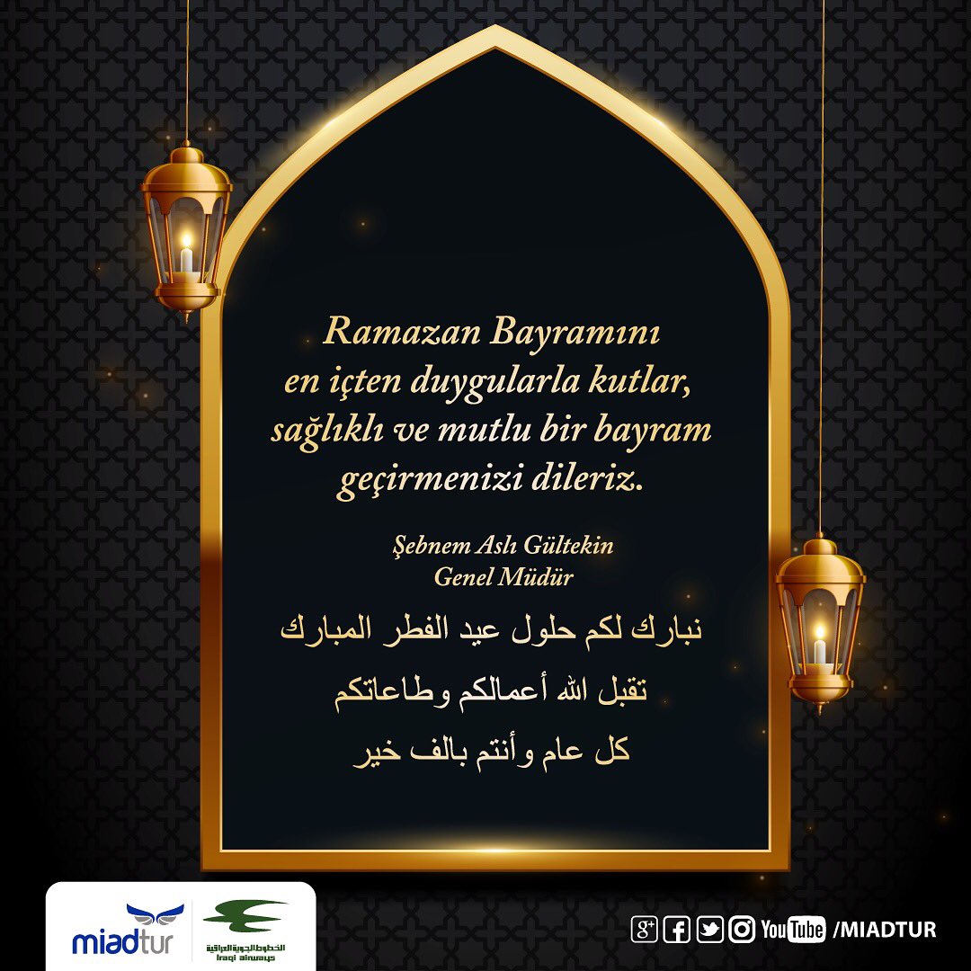 Miadtur's tweet photo. #Ramazan Bayramını en içten 
duygularla kutlar,sağlıklı ve mutlu bir #bayram geçirmenizi dileriz.💐

Şebnem Aslı Gültekin /Genel Müd.

https://t.co/L7akSqcuO3 https://t.co/gjxiLJAMeD

#Miadtur, Irak Havayolları'nın #Türkiye 'deki tek resmi turizm acentasıdır.

#iraq #iraqiairways https://t.co/oRRmSPX69k