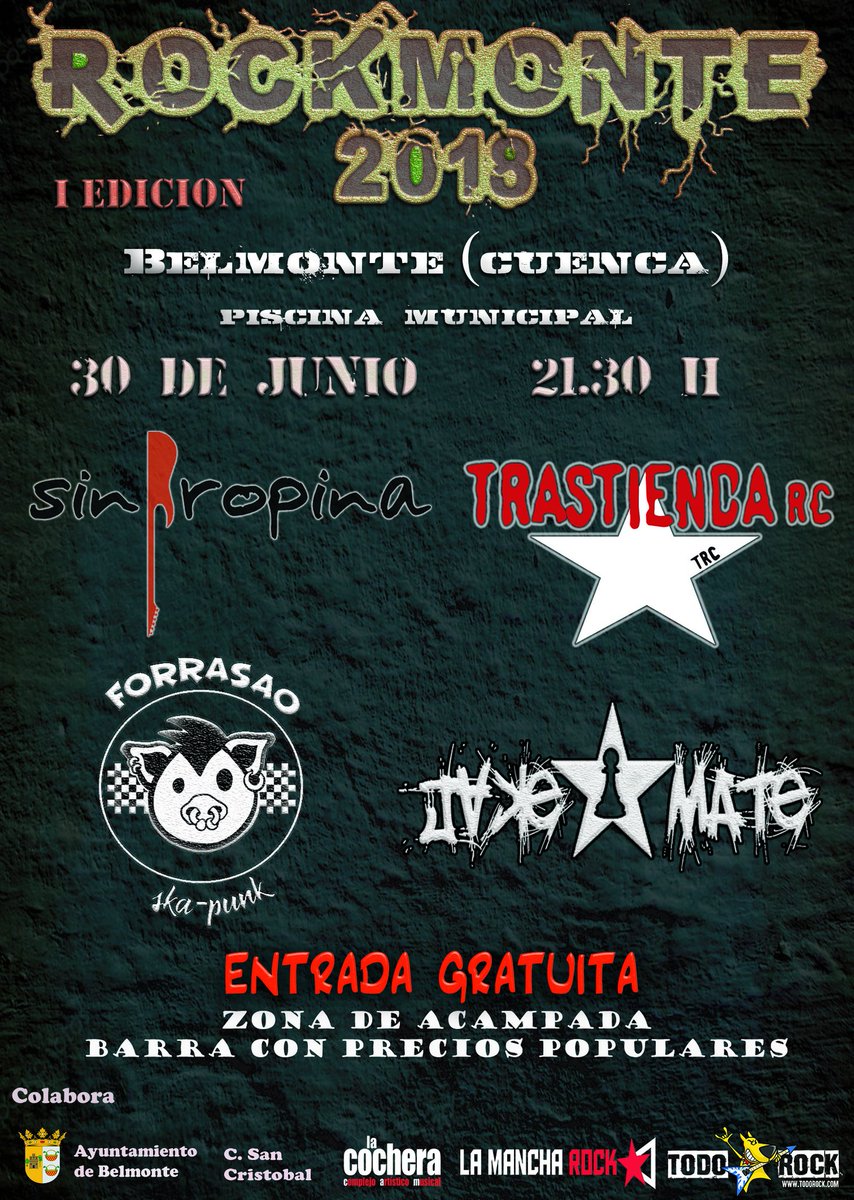 imusicarock's tweet photo. Primera edición del @Rockmonte2018 en #Belmonte #Cuenca 30 de Junio con @jakematerock @sinpropinarock #Forrasao y @TrastiendaRC
Entrada Gratuita + Zona de acampada
#Rock #punkrock #Concierto #GRATIS https://t.co/Jf3q7efqql