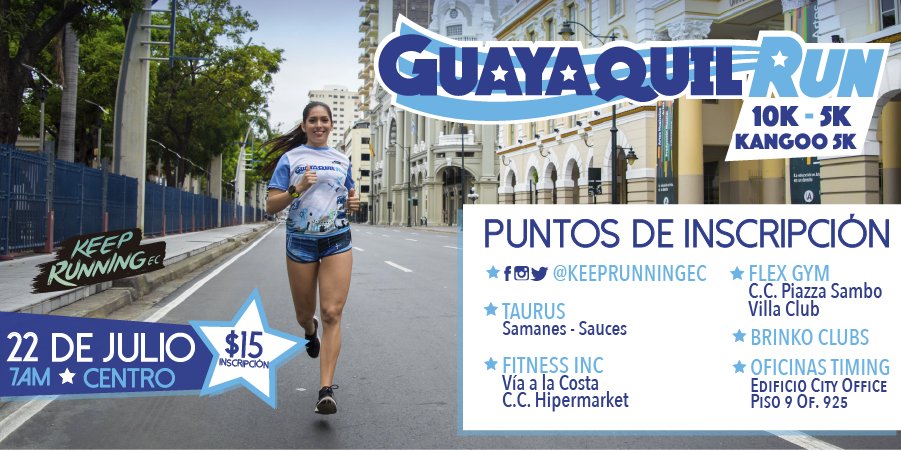 KeepRunningEC's tweet image. La mejor manera de celebrar a Guayaquil es saliendo a correr, trotar o caminar por sus calles. Por eso te invitamos a la #GuayaquilRUN #5K #10K. Domingo 22/julio. 7AM. Centro de GYE. $15. INSCRIPCIONES ABIERTAS!! goo.gl/b2wHbL NOTA IMPORTANTE:Camisetas son Tallas Unisex